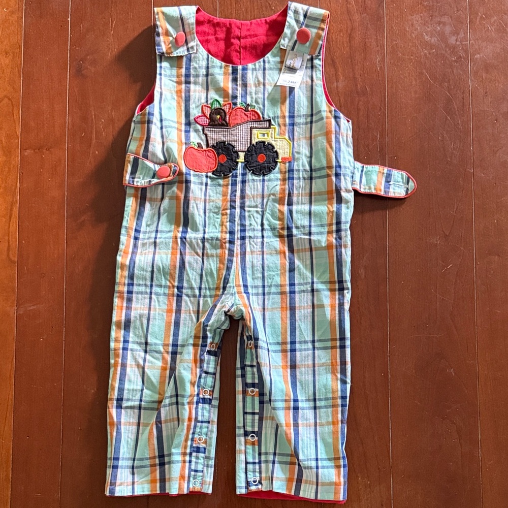REVERSIBLE Boutique Thanksgiving and Christmas (turkey side missing button)